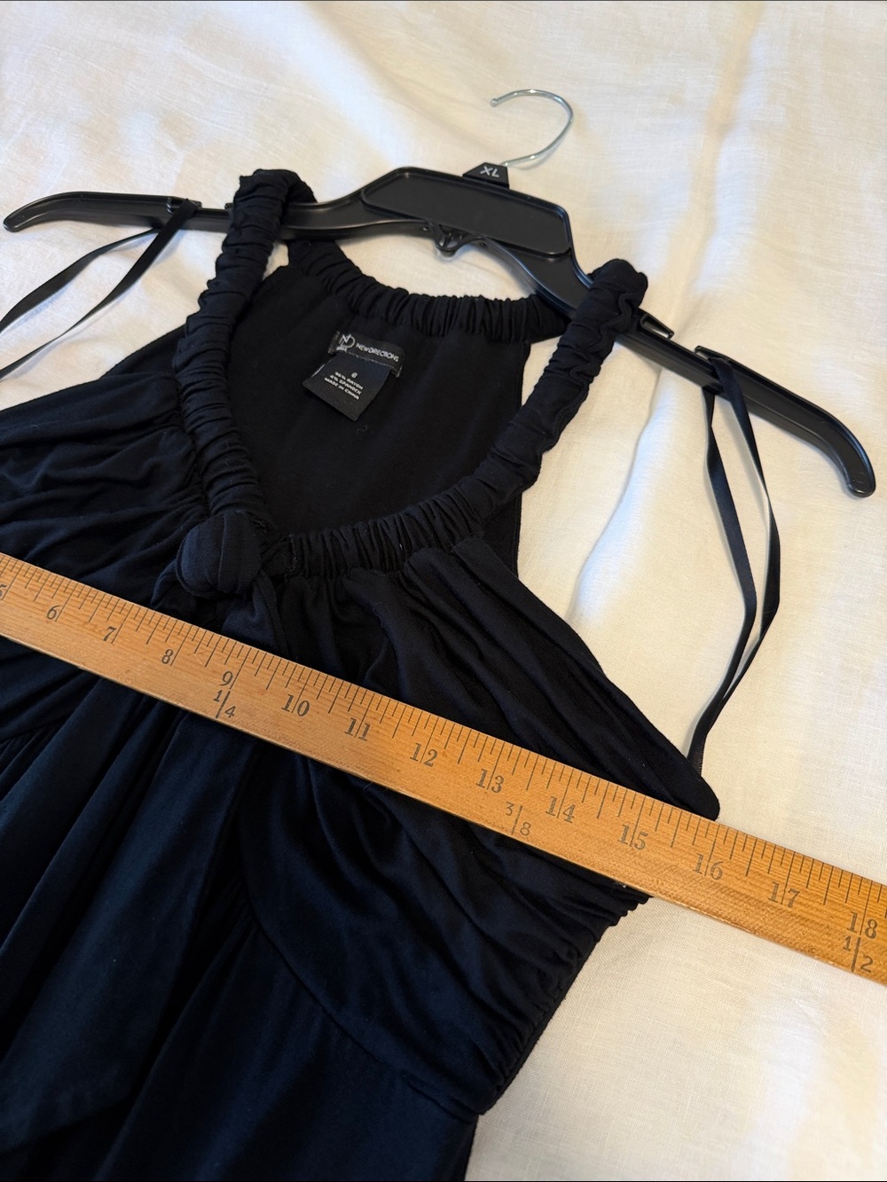 new directions Black Maxi Dress with Ruching and Neck Tie
